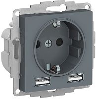 Розетка с заземлением +2xUSB тип A+A без рамки Systeme Electric AtlasDesign 1-м. грифель картинка